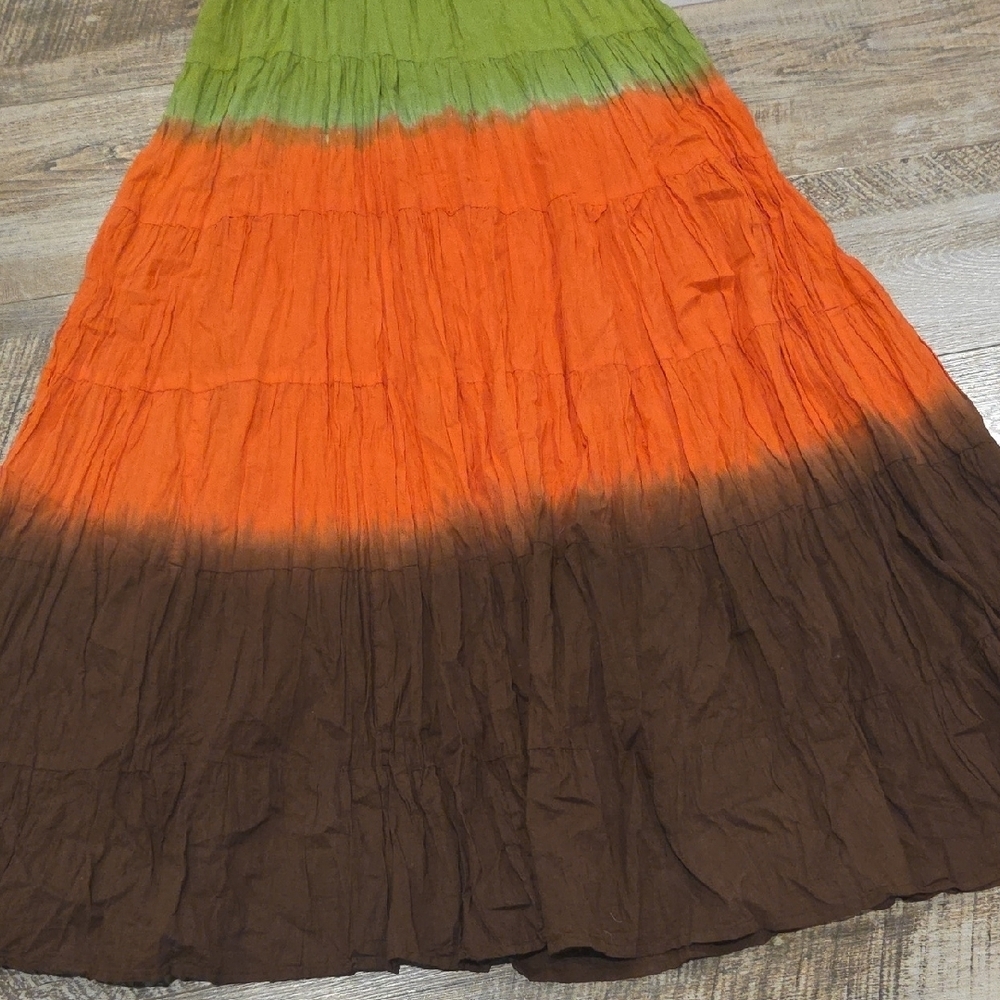 Green and Orange Tiered Maxi Sundress - Picture 2 of 13